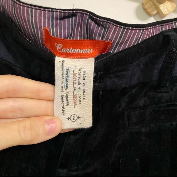 Cartonnier by Anthropologie Charlie Ankle Black Velvet Striped Pants size 2 - Picture 6 of 9